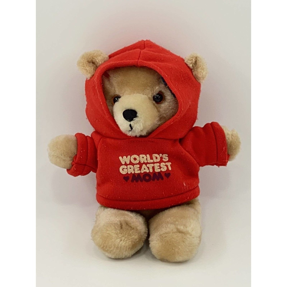 Vintage 1986 Applause 9 Inch Teddy Bear Plush w/ World’s Greatest Mom Hoodie